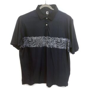 FootJoy Polo Shirt Mens XL Navy Performance Golf‎ Bali Hai Embroidered Palm Leaf